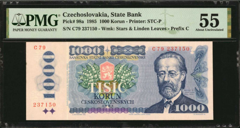 CZECHOSLOVAKIA. State Bank. 1000 Korun, 1985. P-98a. PMG About Uncirculated 55....