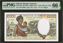 DJIBOUTI. Lot of (2). Republique de Djibouti Banque Nationale. 10,000 Francs, ND (1984). P-39b. Consecutive. PMG Gem Uncirculated 66 EPQ.

Estimate:...