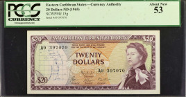 EAST CARIBBEAN STATES. Eastern Caribbean Currency Authority. 20 Dollars, ND (1965). P-15g. PCGS Currency About New 53.

Estimate: $100.00 - $200.00