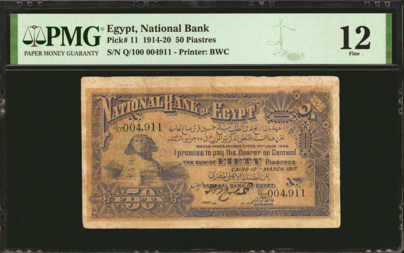 EGYPT. National Bank of Egypt. 50 Piastres, 1914-20. P-11. PMG Fine 12.

Dated...