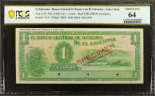 EL SALVADOR. El Banco Central de Reserva de El Salvador. 1 Colon, ND (1950-54). P-87. Color Trial Specimen. PCGS Banknote Choice Uncirculated 64.

P...