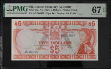 FIJI. Central Monetary Authority of Fiji. 5 Dollars, ND (1974). P-73a. PMG Superb Gem Uncirculated 67 EPQ.

Estimate: $200.00 - $400.00