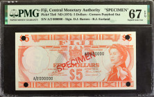 FIJI. Central Monetary Authority of Fiji. 5 Dollars, ND (1974). P-73s6. Specimen. PMG Superb Gem Uncirculated 67 EPQ.

Estimate: $125.00 - $250.00