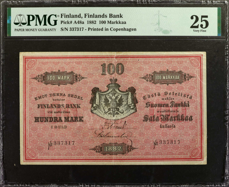 FINLAND. Finlands Bank. 100 Markkaa, 1882. P-A48a. PMG Very Fine 25.

Printed ...