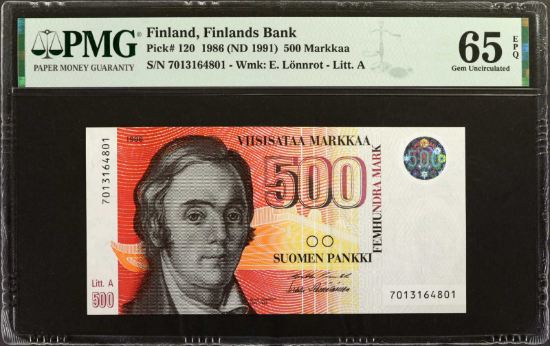 FINLAND. Finlands Bank. 500 & 1000 Markkaa, 1986 (ND 1991). P-120 & 121. PMG Gem...