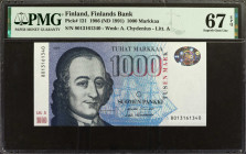 FINLAND. Finlands Bank. 1000 Markkaa, 1986 (ND 1991). P-121. PMG Superb Gem Uncirculated 67 EPQ.

Estimate: $350.00 - $550.00