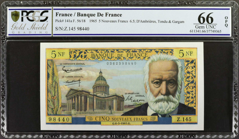 FRANCE. Lot of (2). Banque de France. 5 Nouveaux Francs, 1965. P-141a. Consecuti...