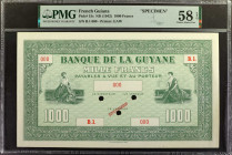 FRENCH GUIANA. Banque de la Guyane. 1000 Francs, ND (1942). P-15s. Specimen. PMG Choice About Uncirculated 58 EPQ.

Printed by EAW. A large format 1...