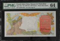 FRENCH INDO-CHINA. Banque de L'Indochine. 100 Piastres, ND (1949-54). P-82b. PMG Choice Uncirculated 64.

Estimate: $125.00 - $250.00
