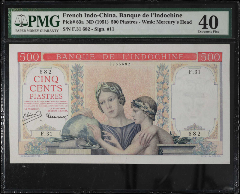 FRENCH INDO-CHINA. Banque de L'Indochine. 500 Piastres, ND (1951). P-83a. PMG Ex...