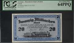 GERMANY. Henschel & Sohn G.M.B.H. Cassel. 20 Million Mark, 1923. P-Unlisted. PCGS Currency Very Choice New 64 PPQ.

Estimate: $50.00 - $100.00