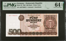 GERMANY, DEMOCRATIC REPUBLIC. Staatsbank. 500 Mark, 1985. P-33. PMG Choice Uncirculated 64 EPQ.

Estimate: $60.00 - $80.00