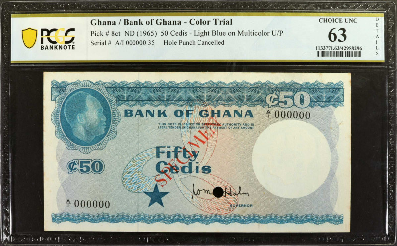 GHANA. Bank of Ghana. 50 Cedis, ND (1965). P-8ct. Color Trial Specimen. PCGS Ban...