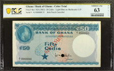 GHANA. Bank of Ghana. 50 Cedis, ND (1965). P-8ct. Color Trial Specimen. PCGS Banknote Choice Uncirculated 63 Details. Previously Mounted, Minor Pencil...