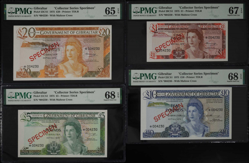 GIBRALTAR. Lot of (4). Government of Gibraltar. 1, 5, 10 & 20 Pounds, 1975. P-20...