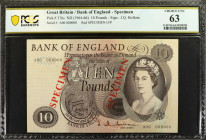 GREAT BRITAIN. Bank of England. 10 Pounds, ND (1964-66). P-376s. Specimen. PCGS Banknote Choice Uncirculated 63.

Signature of J.Q. Hollom. Red spec...