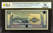 GUATEMALA. Banco Central de Guatemala. 1 Quetzal, ND (1934-42). P-14a. Color Trial Specimen. PCGS Banknote Choice About Uncirculated 58.

Printed by...