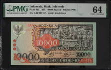 INDONESIA. Bank Indonesia. 10,000 Rupiah, 1975. P-115. PMG Choice Uncirculated 64.

Estimate: $100.00 - $200.00