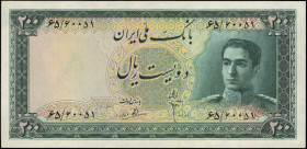 IRAN. Bank Melli Iran. 200 Rials, ND (1951). P-51. About Uncirculated.

Signature #1.

Estimate: $125.00 - $175.00

1951年伊朗梅利銀行200里亞爾。
簽名1。...
