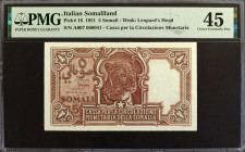 ITALIAN SOMALILAND. Cassa per la Circolazione Monetaria della Somalia. 5 Somali, 1951. P-16. PMG Choice Extremely Fine 45.

Watermark of Leopard's H...