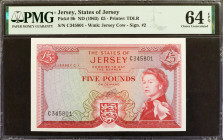 JERSEY. The States of Jersey. 5 Pounds, ND (1963). P-9b. PMG Choice Uncirculated 64 EPQ.

Estimate: $100.00 - $200.00