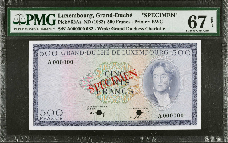 LUXEMBOURG. Grand-Duche de Luxembourg. 500 Francs, ND (1982). P-52As. Specimen. ...