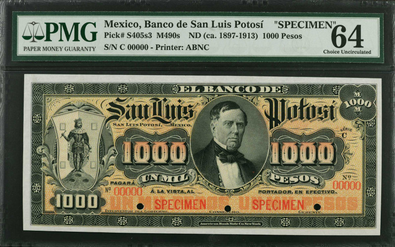 MEXICO. Banco De San Luis Potosi. 1000 Pesos, ND (ca. 1897-1913). P-S405s3. Spec...