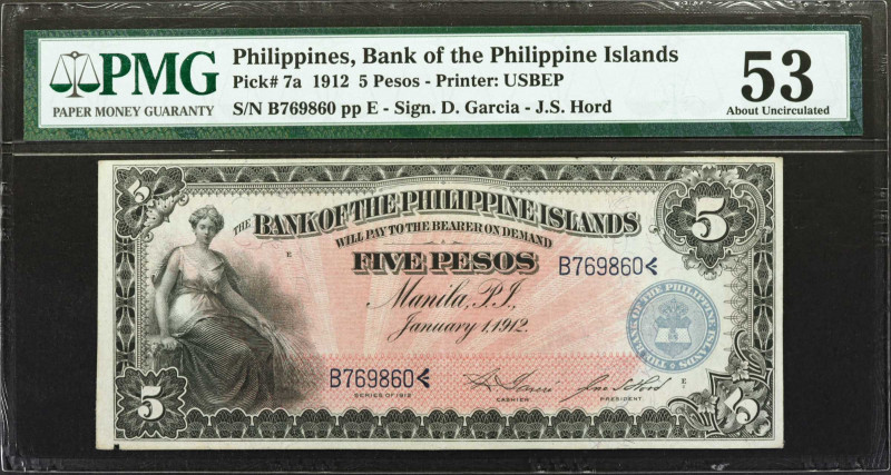 PHILIPPINES. The Bank of the Philippine Islands. 5 Pesos, 1912. P-7a. PMG About ...