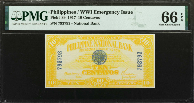 PHILIPPINES. Philippine National Bank. 10 Centavos, 1917. P-39. WWI Emergency Is...