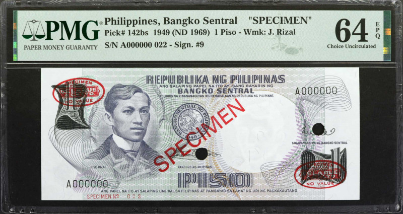 PHILIPPINES. Bangko Sentral ng Pilipinas. 1 Piso, 1949 (ND 1969). P-142bs. Speci...