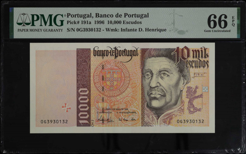 PORTUGAL. Banco de Portugal. 10,000 Escudos, 1996. P-191a. PMG Gem Uncirculated ...