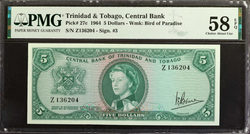 TRINIDAD & TOBAGO. Central Bank of Trinidad and Tobago. 5 Dollars, 1964. P-27c. ...