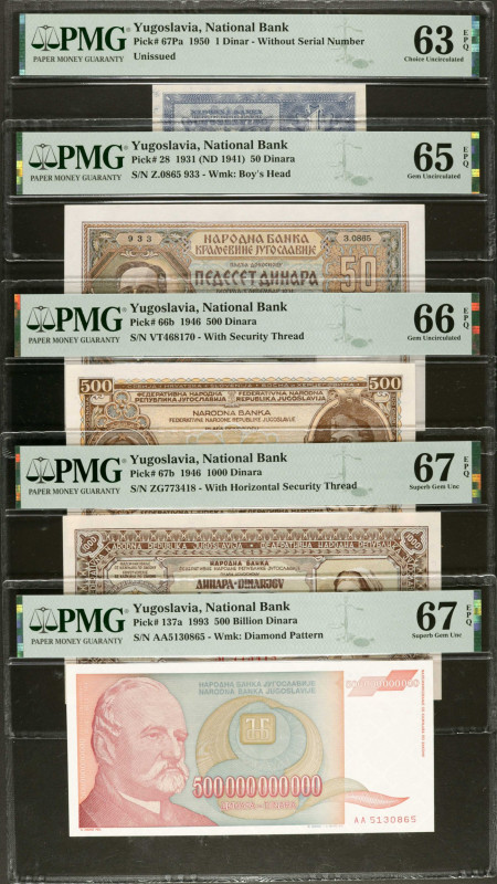 YUGOSLAVIA. Lot of (5). Mixed Banks. Mixed Denominations, 1931-93. P-28, 66b, 67...