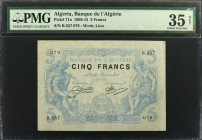 ALGERIA. Banque de l'Algérie. 5 Francs, August 10th, 1914. P-71a. PMG Choice Very Fine 35 Net. Small Tears, Minor Stains.

Unlisted date of 10 AOUT ...