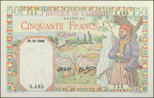 ALGERIA. Banque de l'Algérie. 50 Francs, October 30th, 1940. P-84. Extremely Fine.

Dated 30-10-1940. Pinholes.

From the Maximus Estate Collectio...