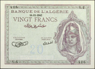 ALGERIA. Banque de l'Algérie. 20 Francs, November 14th, 1942. P-92a. Very Fine.

Dated 14-11-1942. Signatures of Berino and Sebald.

From the Maxi...