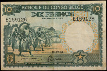 BELGIAN CONGO. Banque du Congo Belge. 10 Francs, December 10th, 1941. P-14. Fine.

Black signatures.

From the Maximus Estate Collection.

Estim...