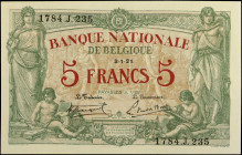 BELGIUM. Banque Nationale de Belgique. 5 Francs, January 3rd, 1921. P-75b. Extremely Fine.

This note has the latest available date of January 3rd, ...