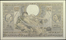 BELGIUM. Banque Nationale de Belgique. 100 Francs-20 Belgas, May 25th, 1943. P-107. Uncirculated.

French text on front. Dated 25-05-43. Signature c...