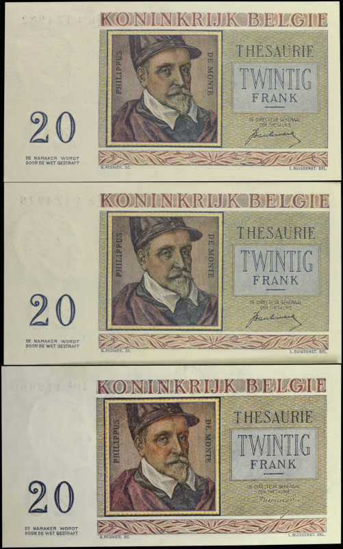 BELGIUM. Lot of (3). Royaume de Belgique. 20 Francs, 1950 & 1956. P-132a & 132b....