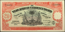 BRITISH WEST AFRICA. The West African Currency Board. 20 Shillings, September 14th, 1934. P-8a. Counterfeit. About Uncirculated.

Counterfeit. Heavi...