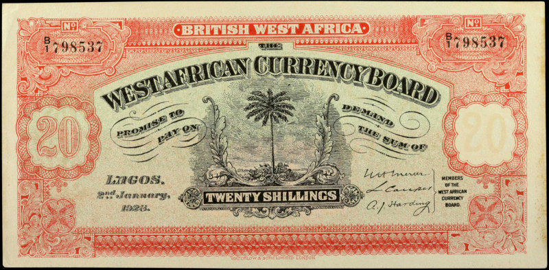 BRITISH WEST AFRICA. The West African Currency Board. 20 Shillings, January 2nd,...