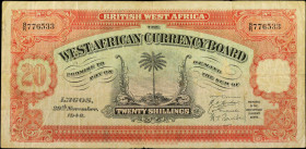 BRITISH WEST AFRICA. The West African Currency Board. 20 Shillings, November 29th, 1948. P-8b. Fine.

Dated 29th of November, 1948.

From the Maxi...