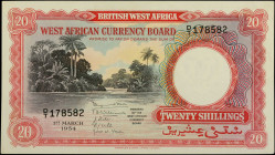 BRITISH WEST AFRICA. West African Currency Board. 20 Shillings, March 1st, 1954. P-10a. Extremely Fine.

Printed by W&S. An elusive 1954 dated examp...
