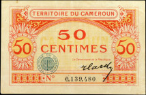 CAMEROON. Territoire du Cameroun. 50 Centimes, 1922. P-4. Very Fine.

An elusive 50 Centimes Cameroon note. A spot is found in the upper left corner...