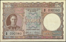 CEYLON. Government of Ceylon. 5 Rupees, September 19th, 1942. P-36. Very Fine.

Straight edge at left. Dated September 19th, 1942.

From the Maxim...
