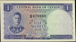 CEYLON. Central Bank of Ceylon. 1 Rupee, January 20th, 1951. P-47. About Uncirculated.

Dated January 20th, 1951.

From the Maximus Estate Collect...