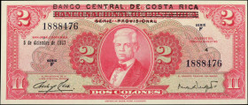 COSTA RICA. Banco Central de Costa Rica. 2 Colones, December 5th, 1967. P-235. About Uncirculated.

Overprint on Costa Rica P-203. A lovely example ...