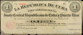 CUBA. La Republica de Cuba. 1 Peso, August 17th, 1869. P-61. Fine.

This denomination was issued by a revolutionary group located in New York. Dated...