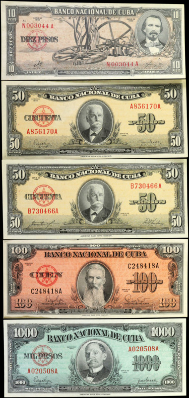 CUBA. Banco Nacional De Cuba. 10, 50, 100 & 1000 Pesos, 1950-60. P-81a, 81b, 82d...